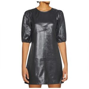 H&M Black Faux Leather Puff Sleeve Shift Dress Women’s Size Small
